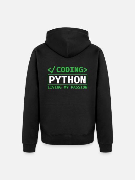 Coding Python, Living My Passion Coding Python - Unisex Premium Bio Zip Hoodie - Schwarz