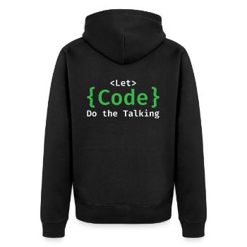 Let Code Do the Talking Developer Programming Codi - Unisex Premium Bio Zip Hoodie - Schwarz - Hinten - Nico (187cm)