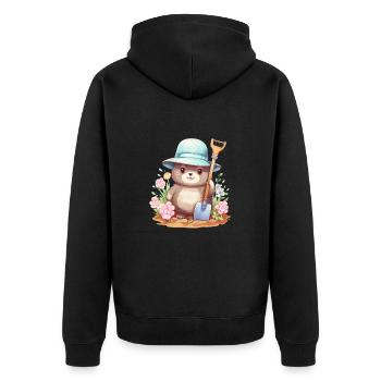 Otter im Gärtnerglück - Unisex Premium Bio Zip Hoodie - Schwarz - Hinten - Nico (187cm)