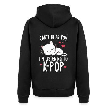 Je ne t’entends pas, j’écoute des produits Kpop - Veste à capuche bio Premium Unisexe - noir - Dos - Nico (187cm)
