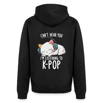 Je ne t’entends pas, j’écoute des produits Kpop - Veste à capuche bio Premium Unisexe - noir - Dos - Nico (187cm)