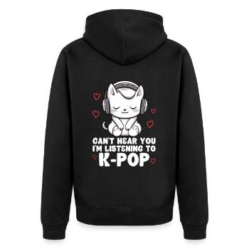 Can't Hear You I'm Listening Kpop Merchandise - Unisex Premium Bio Zip Hoodie - Schwarz - Hinten - Nico (187cm)