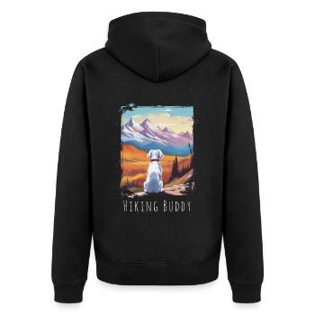 Hiking Buddy - Cute White Dog at the Summit - Unisex Premium Organic Zip Hoodie - black - Back - Nico (187cm)