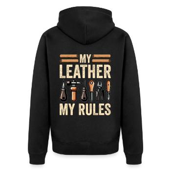 Leatherwork Leatherworker Stamping Crafts - Unisex Premium Organic Zip Hoodie - black - Back - Nico (187cm)