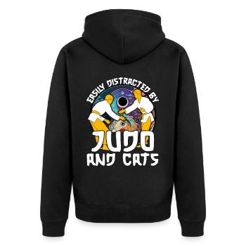 Leicht ablenken durch Judo und Katzen - Unisex Premium Bio Zip Hoodie - Schwarz - Hinten - Nico (187cm)