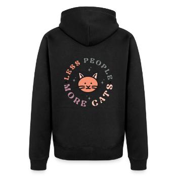 Less People More Cats - Lustige Katzen Mama Retro - Unisex Premium Bio Zip Hoodie - Schwarz - Hinten - Nico (187cm)