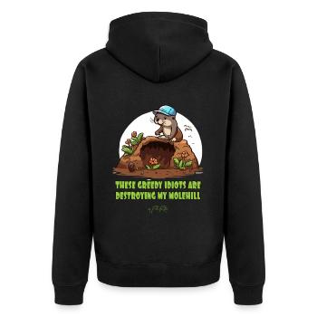 The environmentally conscious mole gardener - Unisex Premium Organic Zip Hoodie - black - Back - Nico (187cm)