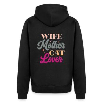 Wife Mother Cat Lover - Lustige Katzen Mama Retro - Unisex Premium Bio Zip Hoodie - Schwarz - Hinten - Nico (187cm)