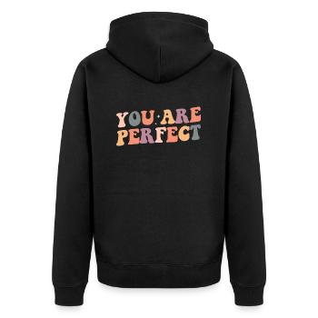 You are perfect - Lustige Katzen Papa Retro Style - Unisex Premium Bio Zip Hoodie - Schwarz - Hinten - Nico (187cm)