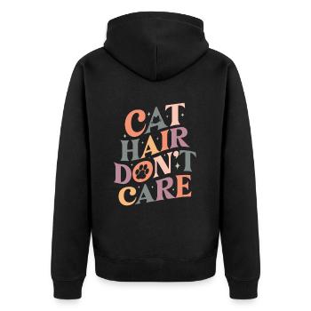 Cat Hair don't care - Lustige Katzen Mama Retro - Unisex Premium Bio Zip Hoodie - Schwarz - Hinten - Nico (187cm)