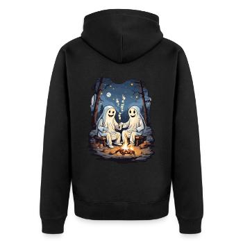 Halloween Ghosts Camping Kids Cartoon - Unisex Premium Organic Zip Hoodie - black - Back - Nico (187cm)