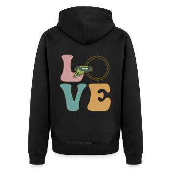 Laser Tag Spieler - Unisex Premium Bio Zip Hoodie - Schwarz - Hinten - Nico (187cm)