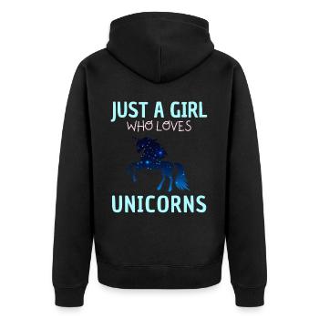 Nur Ein Mädchen, Das Einhörner Liebt. - Unisex Premium Bio Zip Hoodie - Schwarz - Hinten - Nico (187cm)