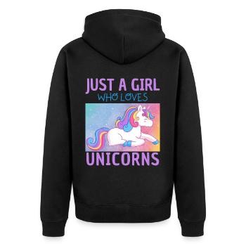 Nur Ein Mädchen, Das Einhörner Liebt. - Unisex Premium Bio Zip Hoodie - Schwarz - Hinten - Nico (187cm)