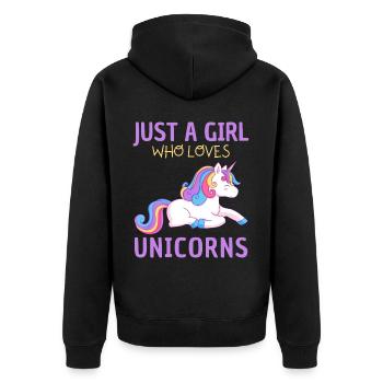 Nur Ein Mädchen, Das Einhörner Liebt. - Unisex Premium Bio Zip Hoodie - Schwarz - Hinten - Nico (187cm)