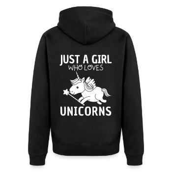 Nur Ein Mädchen, Das Einhörner Liebt. - Unisex Premium Bio Zip Hoodie - Schwarz - Hinten - Nico (187cm)
