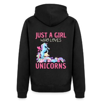 Nur Ein Mädchen, Das Einhörner Liebt. - Unisex Premium Bio Zip Hoodie - Schwarz - Hinten - Nico (187cm)
