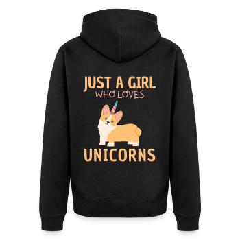 Nur Ein Mädchen, Das Einhörner Liebt - Unisex Premium Bio Zip Hoodie - Schwarz - Hinten - Nico (187cm)