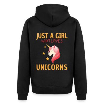 Nur Ein Mädchen, Das Einhörner Liebt. - Unisex Premium Bio Zip Hoodie - Schwarz - Hinten - Nico (187cm)
