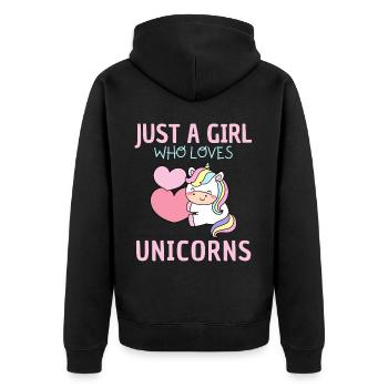Nur Ein Mädchen, Das Einhörner Liebt. - Unisex Premium Bio Zip Hoodie - Schwarz - Hinten - Nico (187cm)