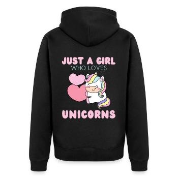 Nur Ein Mädchen, Das Einhörner Liebt. - Unisex Premium Bio Zip Hoodie - Schwarz - Hinten - Nico (187cm)