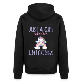 Nur Ein Mädchen, Das Einhörner Liebt. - Unisex Premium Bio Zip Hoodie - Schwarz - Hinten - Nico (187cm)