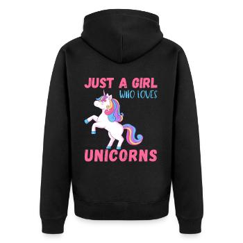 Nur Ein Mädchen, Das Einhörner Liebt - Unisex Premium Bio Zip Hoodie - Schwarz - Hinten - Nico (187cm)