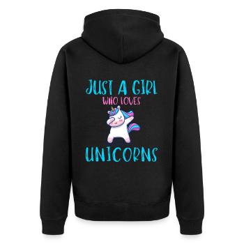 Nur Ein Mädchen, Das Einhörner Liebt - Unisex Premium Bio Zip Hoodie - Schwarz - Hinten - Nico (187cm)