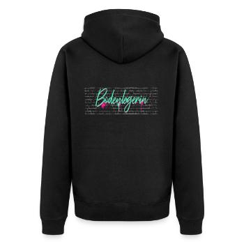 Parkett-Teppich Abschluss-Geschenk Bodenlegerin - Unisex Premium Bio Zip Hoodie - Schwarz - Hinten - Nico (187cm)