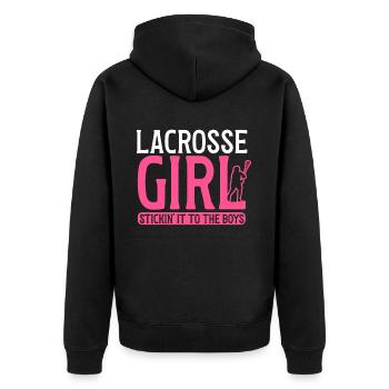 Lacrosse Stick Lax Girl Spieler Mom Torwartfrauen - Unisex Premium Bio Zip Hoodie - Schwarz - Hinten - Nico (187cm)