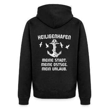 Heiligenhafen - Unisex Premium Bio Zip Hoodie - Schwarz - Hinten - Nico (187cm)