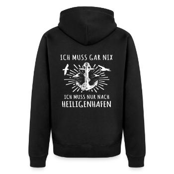 Heiligenhafen - Unisex Premium Bio Zip Hoodie - Schwarz - Hinten - Nico (187cm)