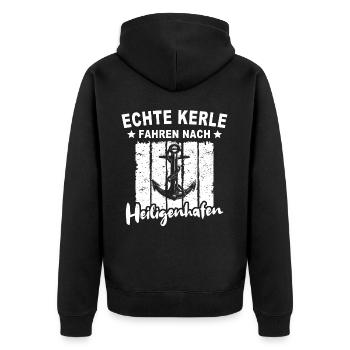 Heiligenhafen - Unisex Premium Bio Zip Hoodie - Schwarz - Hinten - Nico (187cm)