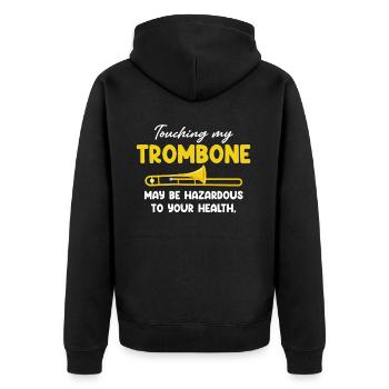 Das Berühren Meiner Posaune Kann - Unisex Premium Bio Zip Hoodie - Schwarz - Hinten - Nico (187cm)