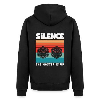 Silence! The Master Is Up D20 Würfel - Unisex Premium Bio Zip Hoodie - Schwarz - Hinten - Nico (187cm)