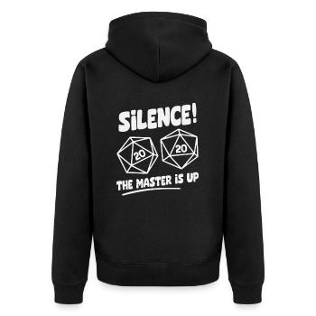 Silence! The Master Is Up D20 Würfel - Unisex Premium Bio Zip Hoodie - Schwarz - Hinten - Nico (187cm)