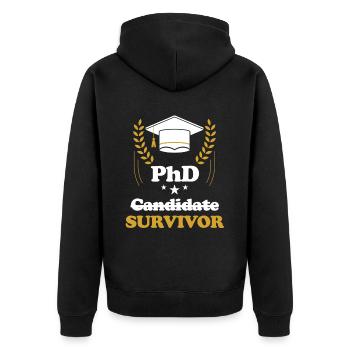 Doctorant, Survivant, Doctorat, Master, - Veste à capuche bio Premium Unisexe - noir - Dos - Nico (187cm)