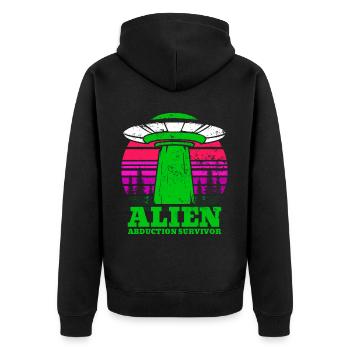 Alien, UFO, UAP, Space, Weltraum Flugobjekt - Unisex Premium Bio Zip Hoodie - Schwarz - Hinten - Nico (187cm)