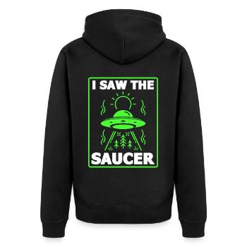Alien, UFO, UAP, Space, Weltraum Flugobjekt - Unisex Premium Bio Zip Hoodie - Schwarz - Hinten - Nico (187cm)