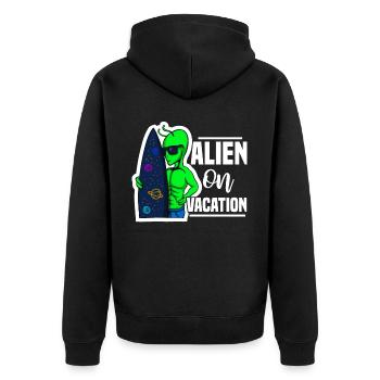 Surf Urlaub Strand, Sommer Sonner Meer Surfer - Unisex Premium Bio Zip Hoodie - Schwarz - Hinten - Nico (187cm)