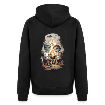 Zombie Camping Halloween Kids Cartoon - Unisex Premium Organic Zip Hoodie - black - Back - Nico (187cm)