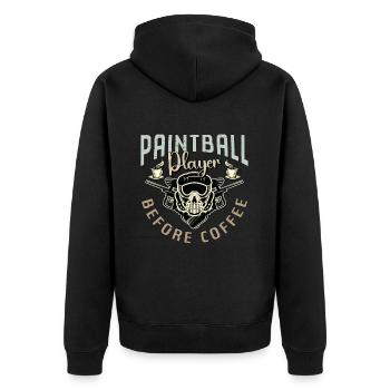 Paintball Player Before Paintballing Coffee Lover - Unisex Premium Bio Zip Hoodie - Schwarz - Hinten - Nico (187cm)