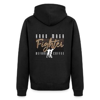 Krav Maga Fighter Before Combat Sport Coffee Lover - Unisex Premium Bio Zip Hoodie - Schwarz - Hinten - Nico (187cm)