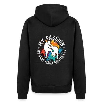 Krav Maga Fighter Ma Passion Mes Arts Martiaux Krav - Veste à capuche bio Premium Unisexe - noir - Dos - Nico (187cm)