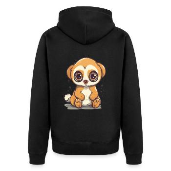 Netter Anime -Stil Langsam Loris Kawaii - Unisex Premium Bio Zip Hoodie - Schwarz - Hinten - Nico (187cm)