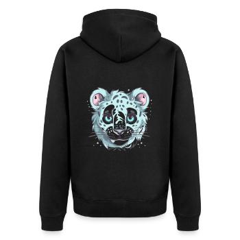 Netter Anime -Stil Schneeleopard Kawaii - Unisex Premium Bio Zip Hoodie - Schwarz - Hinten - Nico (187cm)