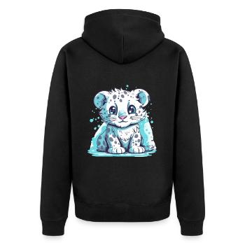 Netter Anime -Stil Schneeleopard Kawaii - Unisex Premium Bio Zip Hoodie - Schwarz - Hinten - Nico (187cm)