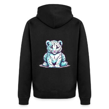 Cute Anime Style Snow Leopard Kawaii - Unisex Premium Organic Zip Hoodie - black - Back - Nico (187cm)