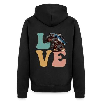 Monster Truck LOVE Groovy - Unisex Premium Organic Zip Hoodie - black - Back - Nico (187cm)