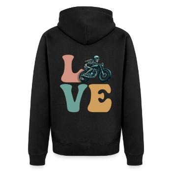Motorradfahren Motorradfahrer Motorradskelett - Unisex Premium Bio Zip Hoodie - Schwarz - Hinten - Nico (187cm)